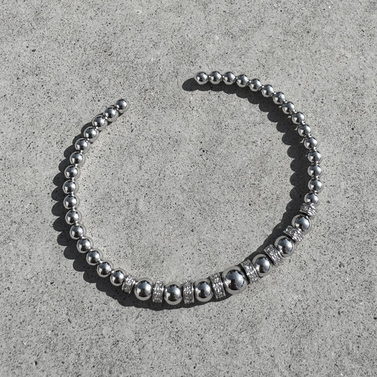 Custom Sterling Silver Diamond Beaded Ball Cuff