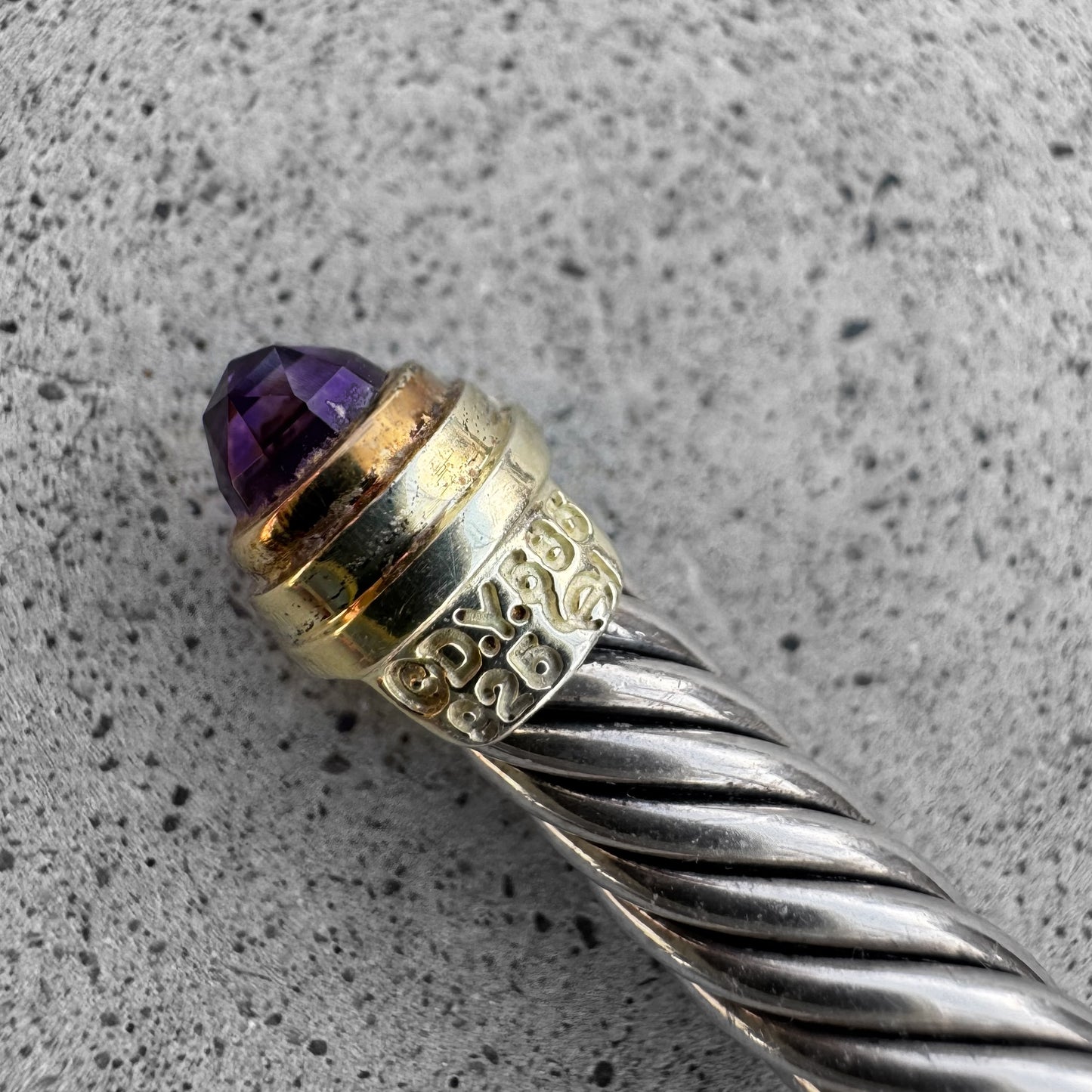 David Yurman Amethyst Two Tone Classic Cable Cuff Bracelet