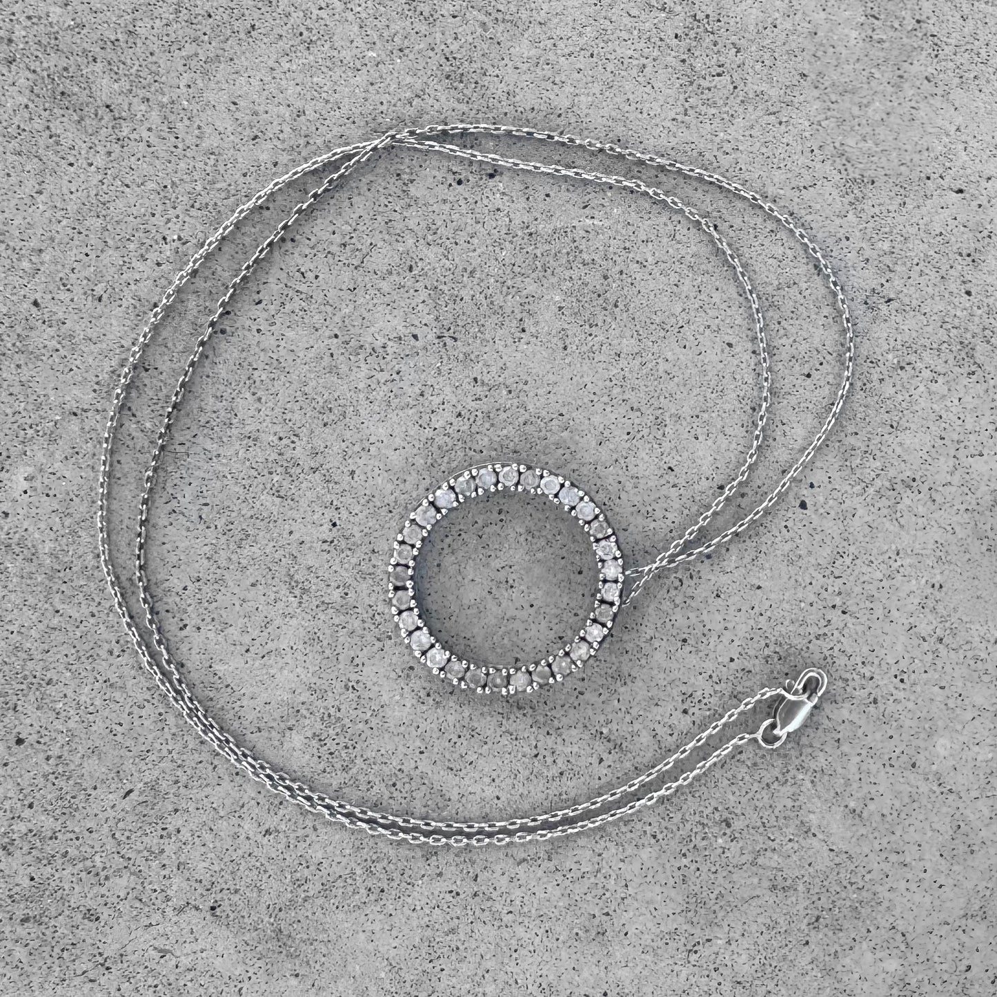 Open Circle Slider Diamond Sterling Silver Pendant