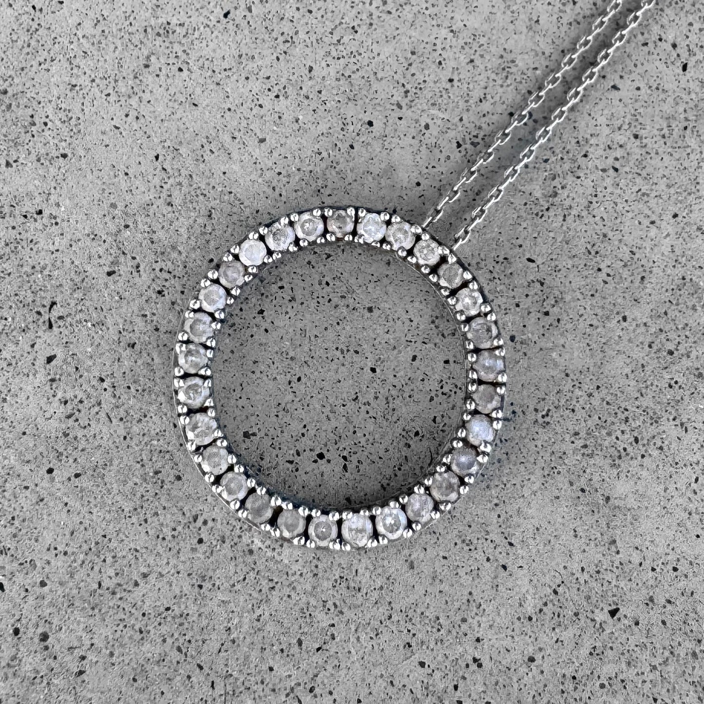Open Circle Slider Diamond Sterling Silver Pendant