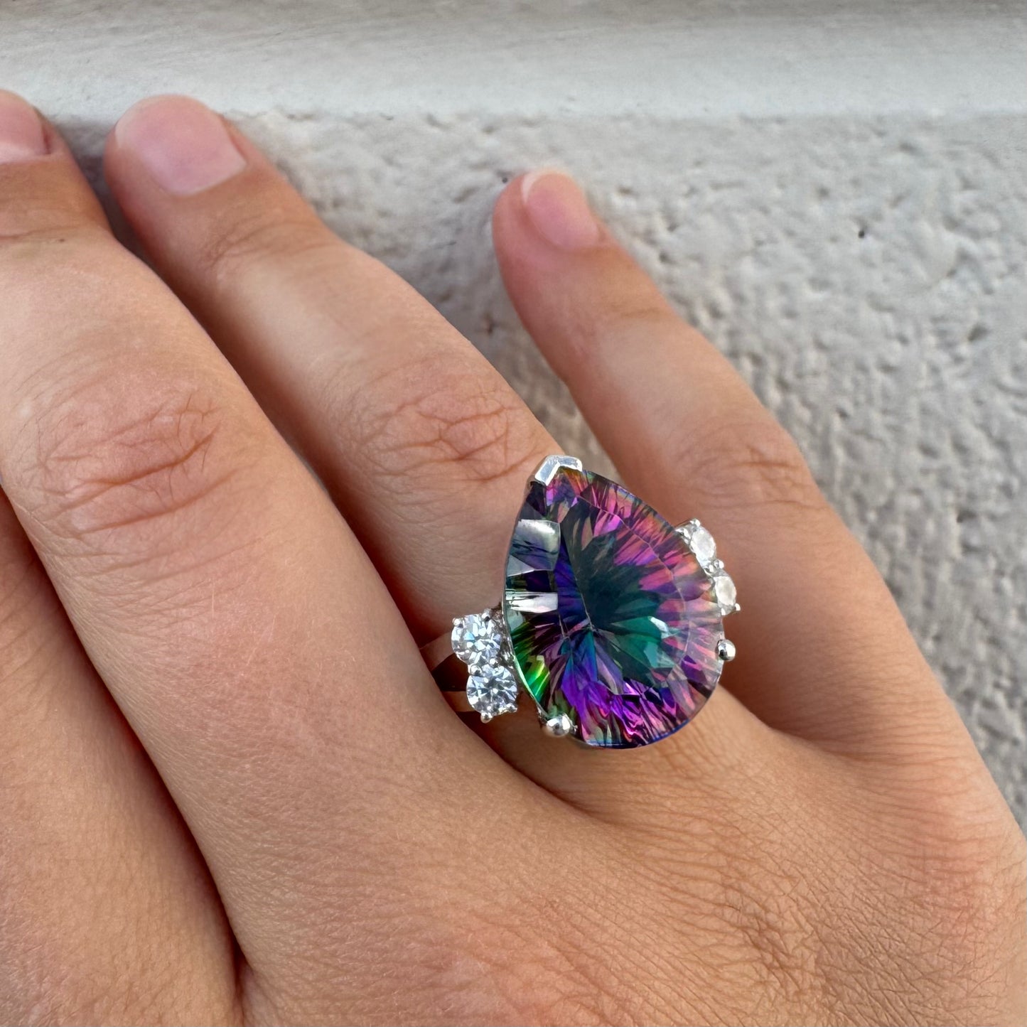 Mystic Topaz and Cubic Zirconia Sterling Silver Ring