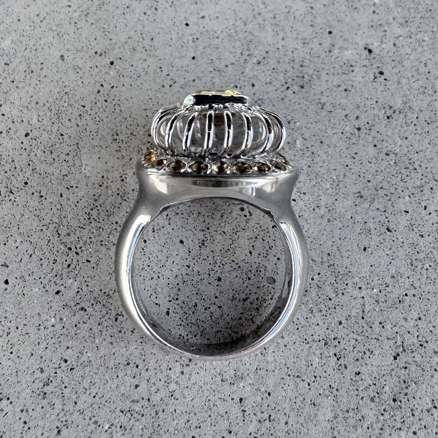 Custom White Gold Caged Citrine Ring