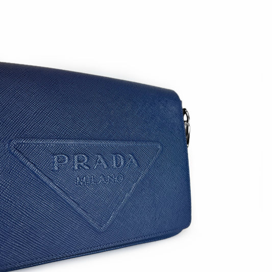 Prada Embossed Logo Saffiano Messenger Bag