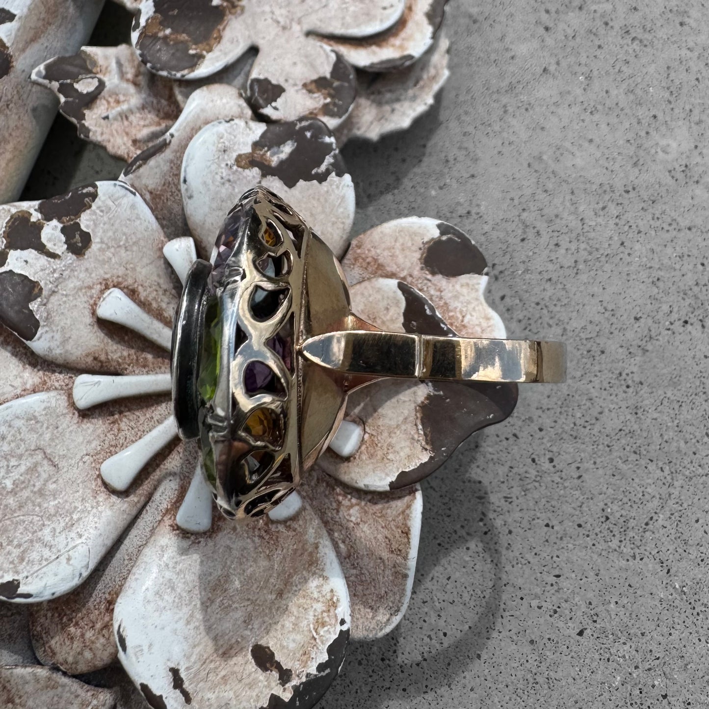 Amethyst Citrine Peridot Topaz Tourmaline Cluster Ring