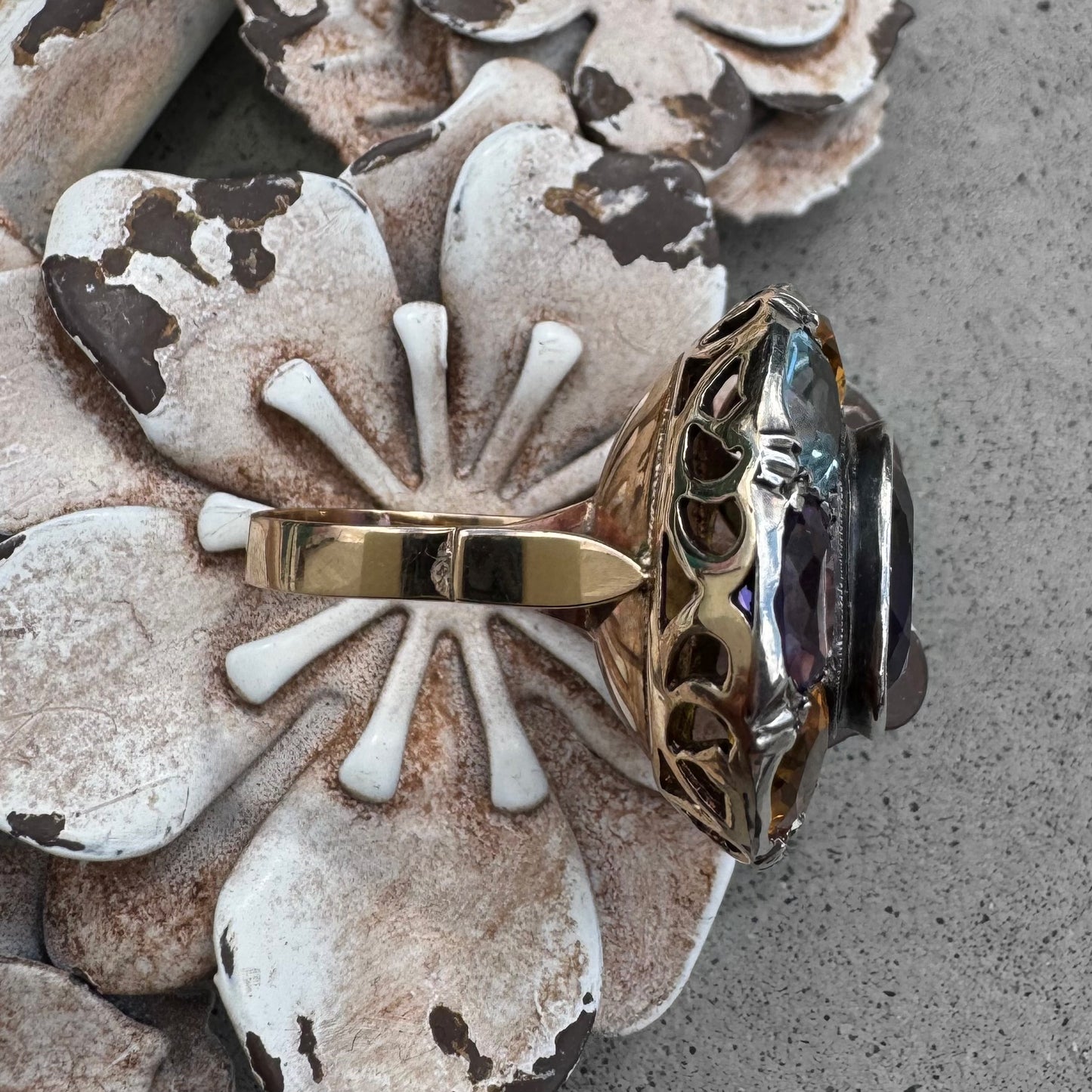 Amethyst Citrine Peridot Topaz Tourmaline Cluster Ring