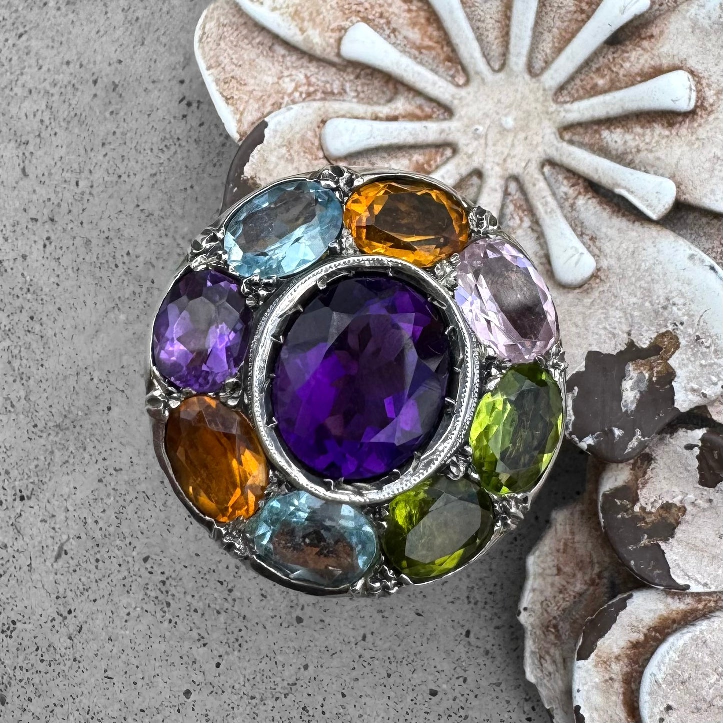 Amethyst Citrine Peridot Topaz Tourmaline Cluster Ring