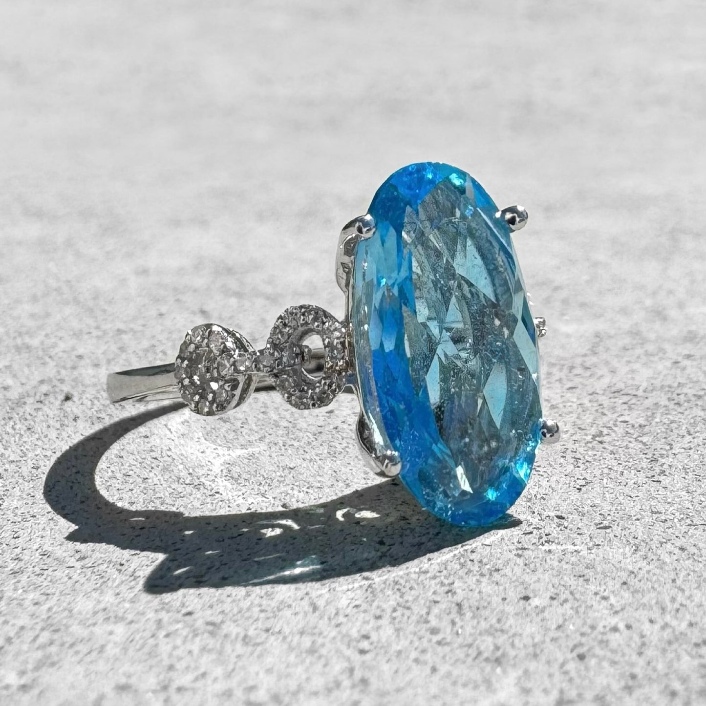Blue Topaz Diamonds White Gold Ring