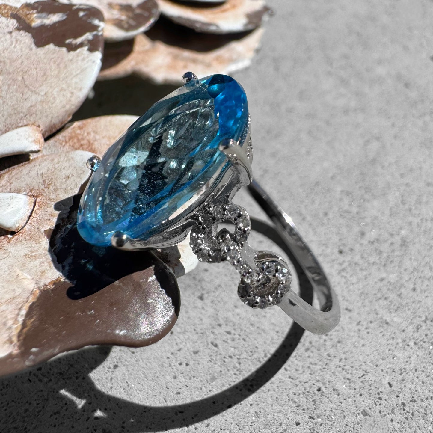 Blue Topaz Diamonds White Gold Ring