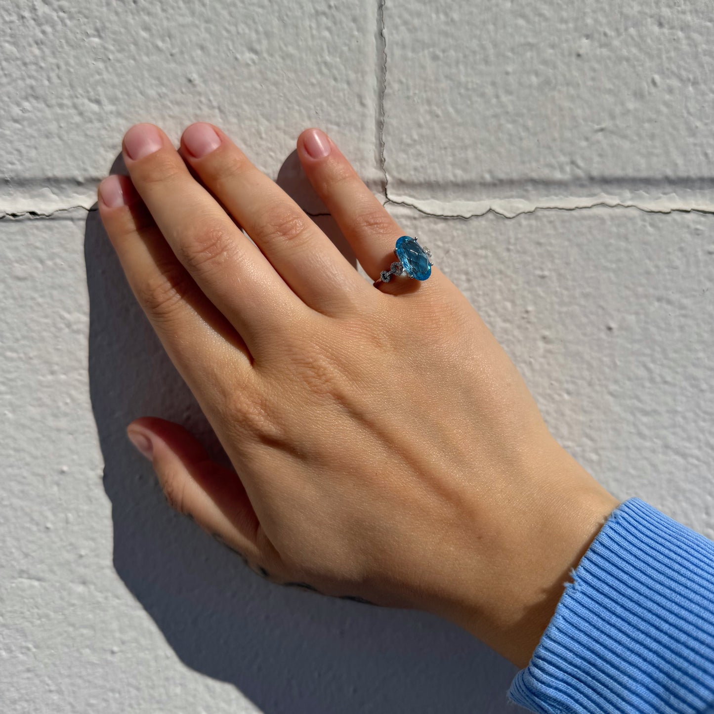 Blue Topaz Diamonds White Gold Ring