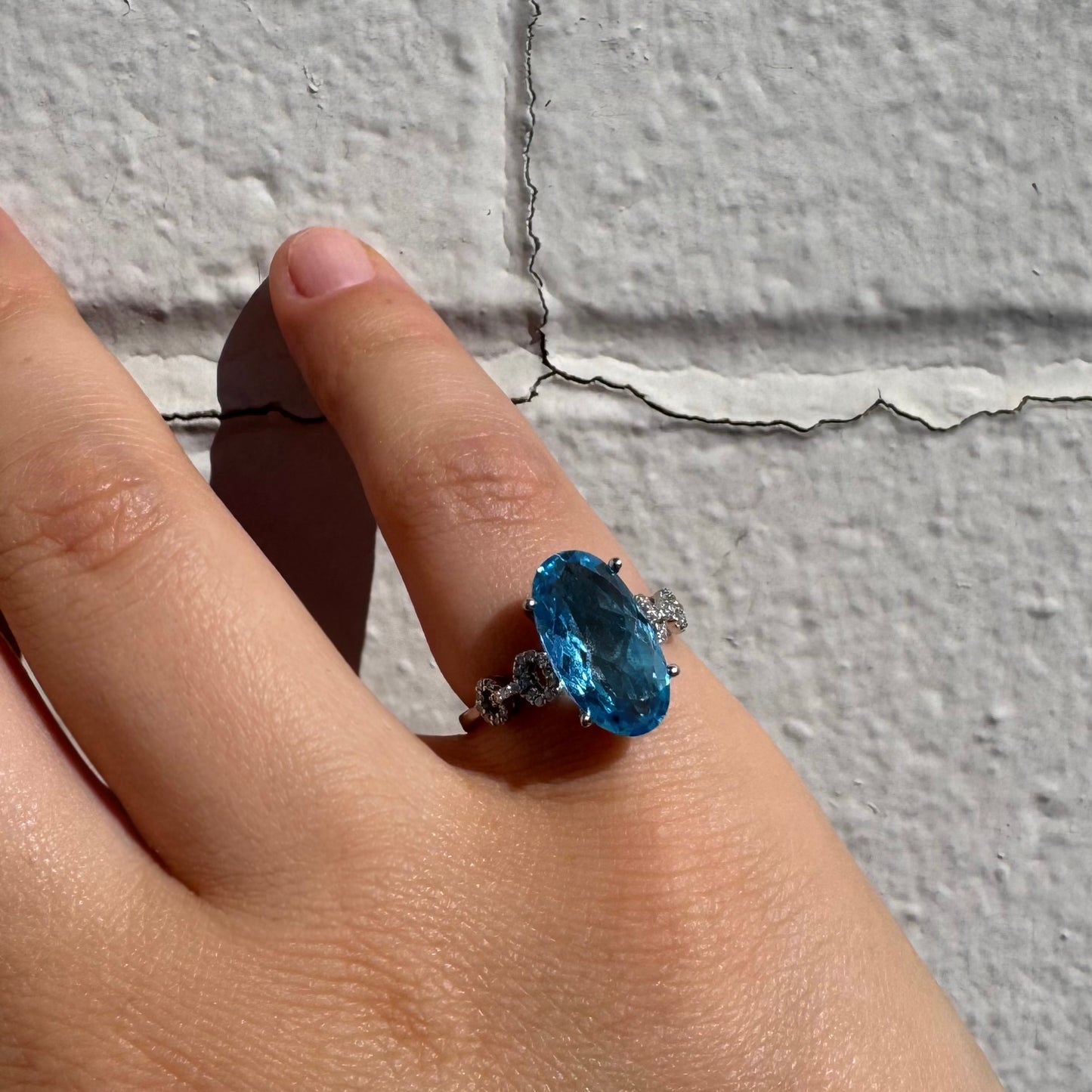 Blue Topaz Diamonds White Gold Ring