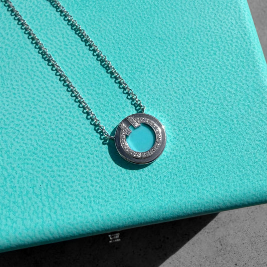 Tiffany & Co. T Circle White Gold Turquoise Diamonds Necklace