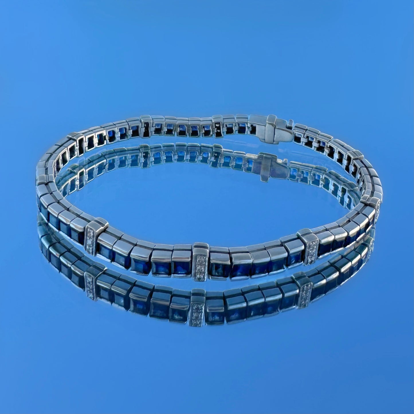 Custom Sapphires & Diamonds White Gold Tennis Bracelet