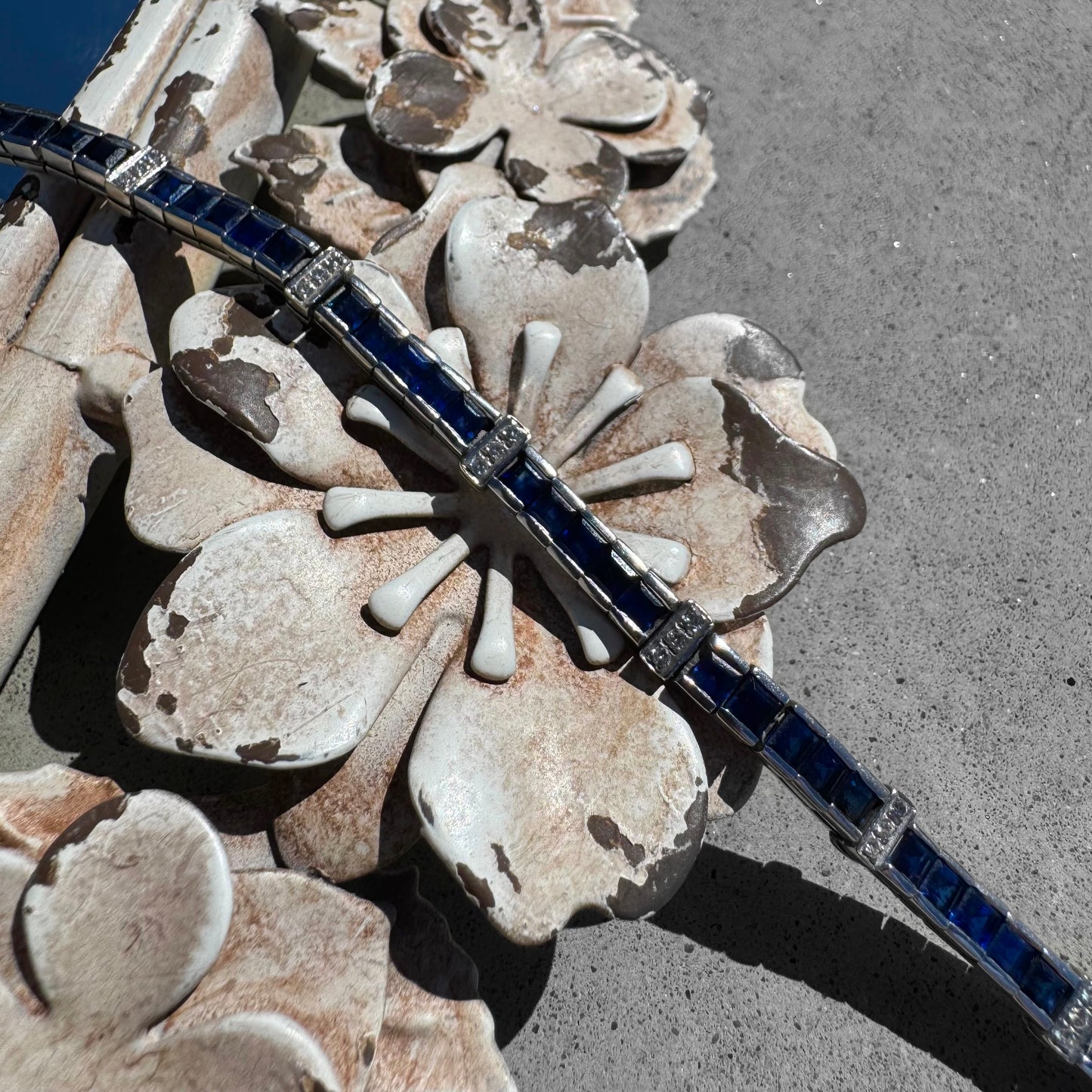 Custom Sapphires & Diamonds White Gold Tennis Bracelet