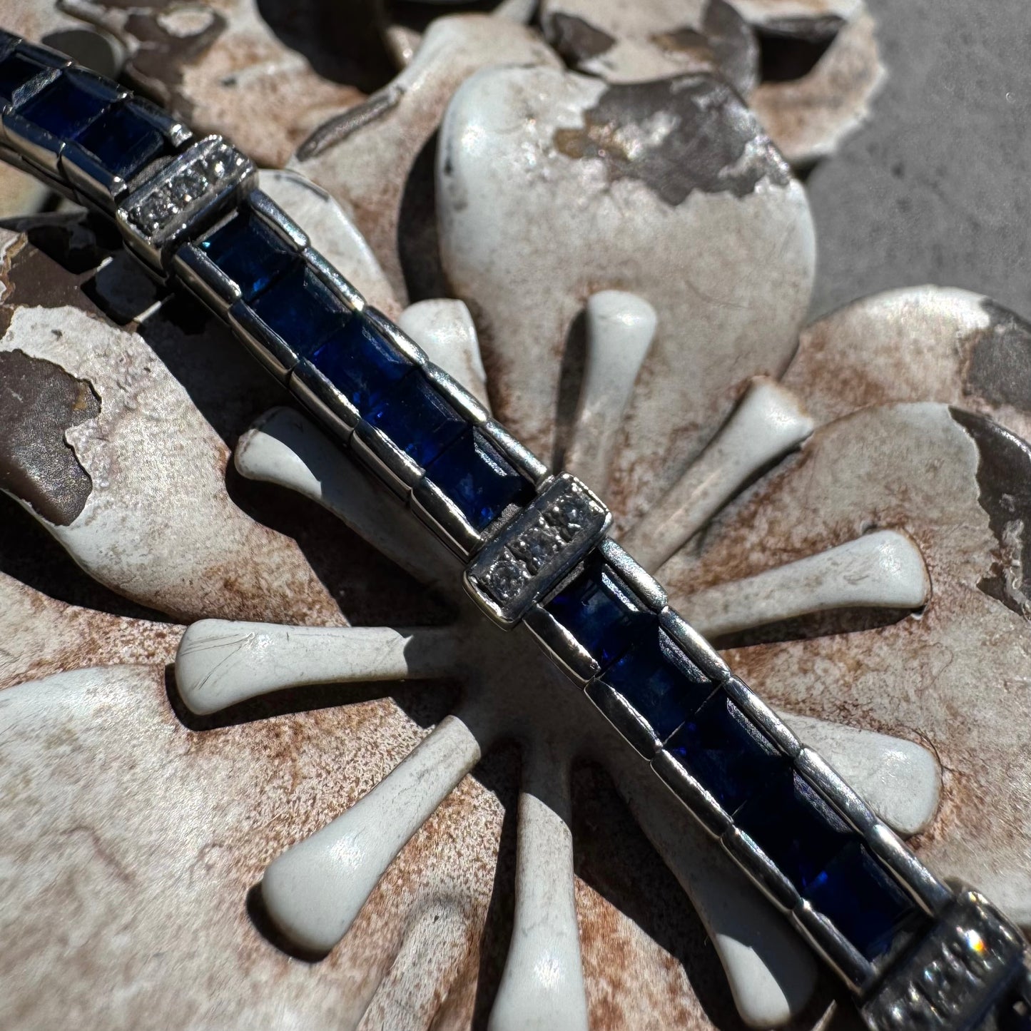 Custom Sapphires & Diamonds White Gold Tennis Bracelet