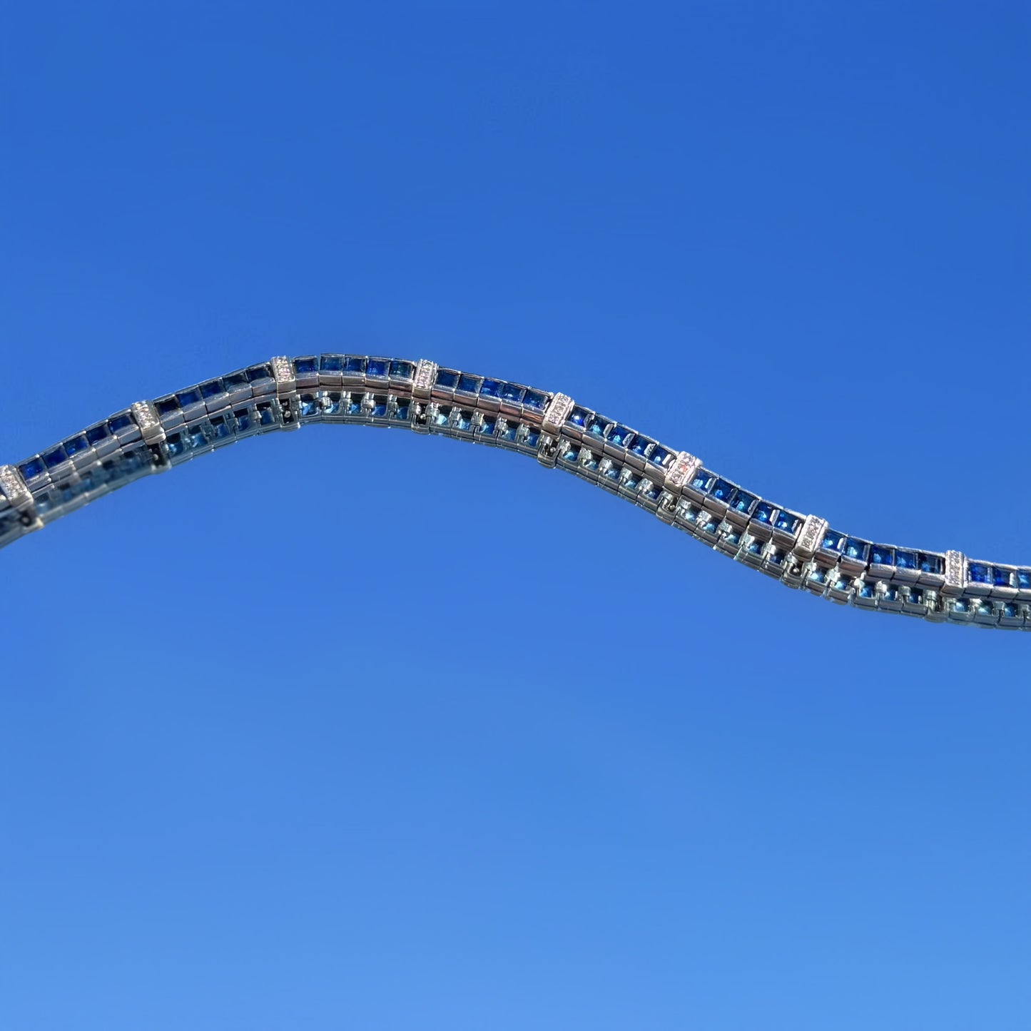 Custom Sapphires & Diamonds White Gold Tennis Bracelet