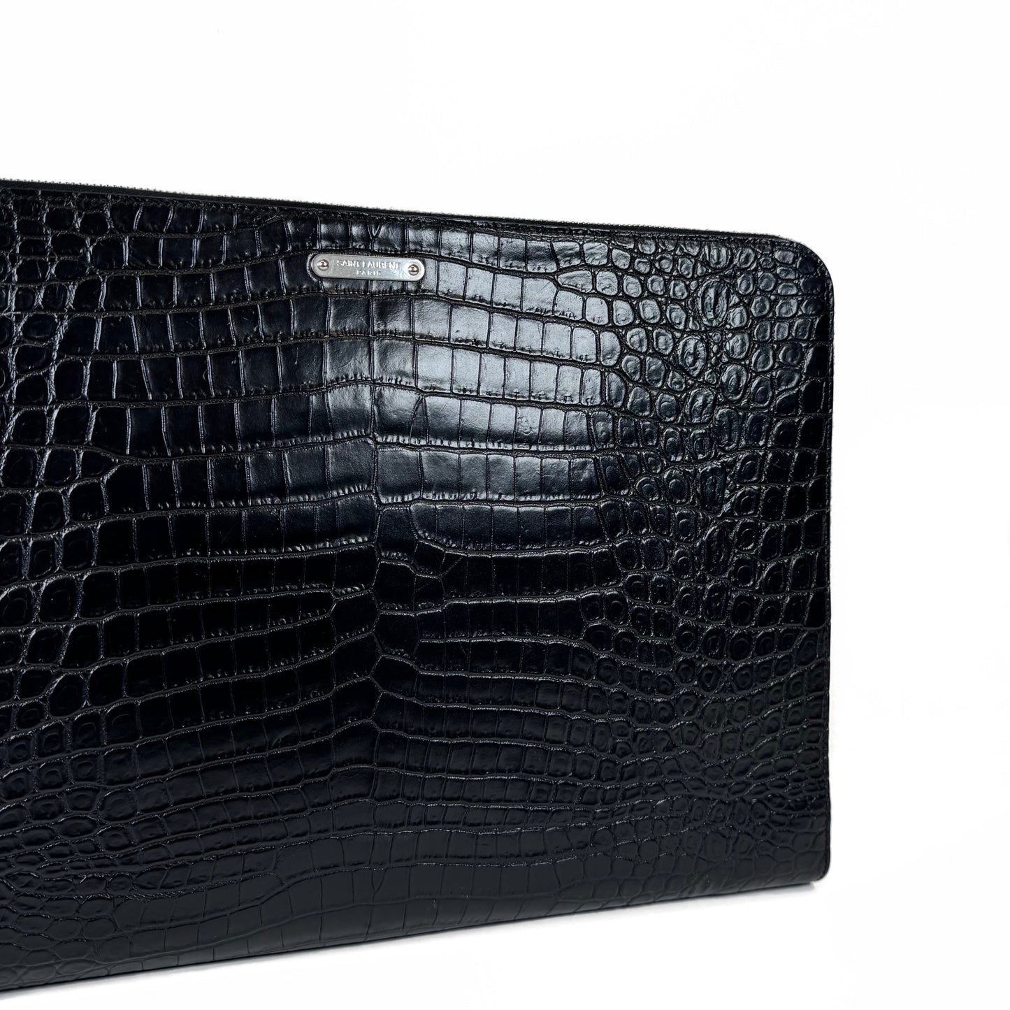 Saint Laurent Croc-Embossed Leather Pouch
