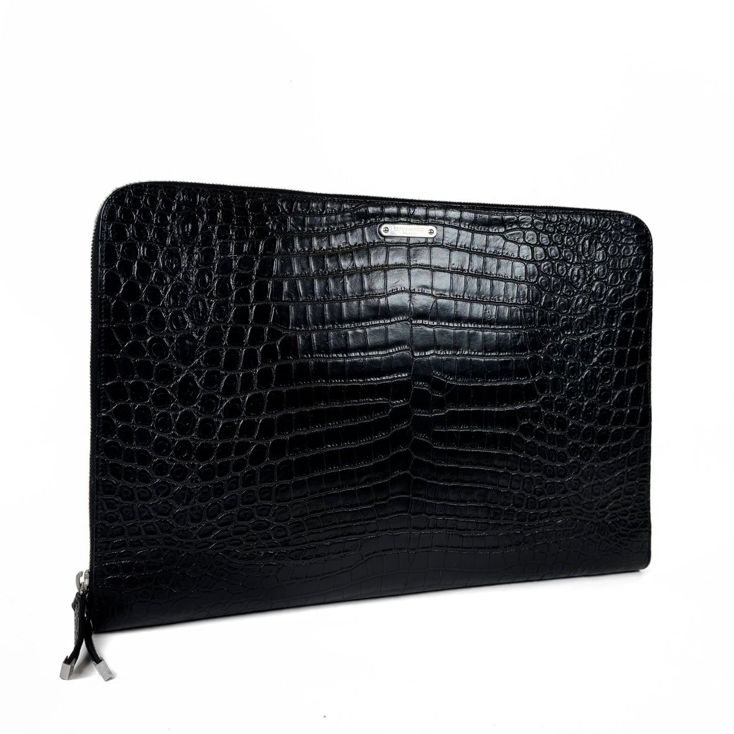 Saint Laurent Croc-Embossed Leather Pouch