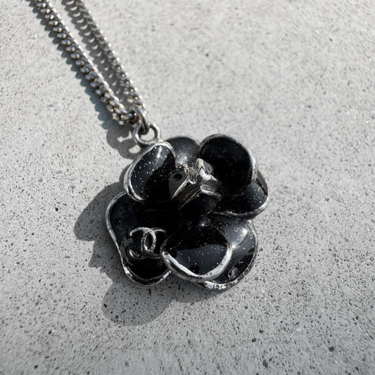 Chanel Black Resin Camellia Necklace
