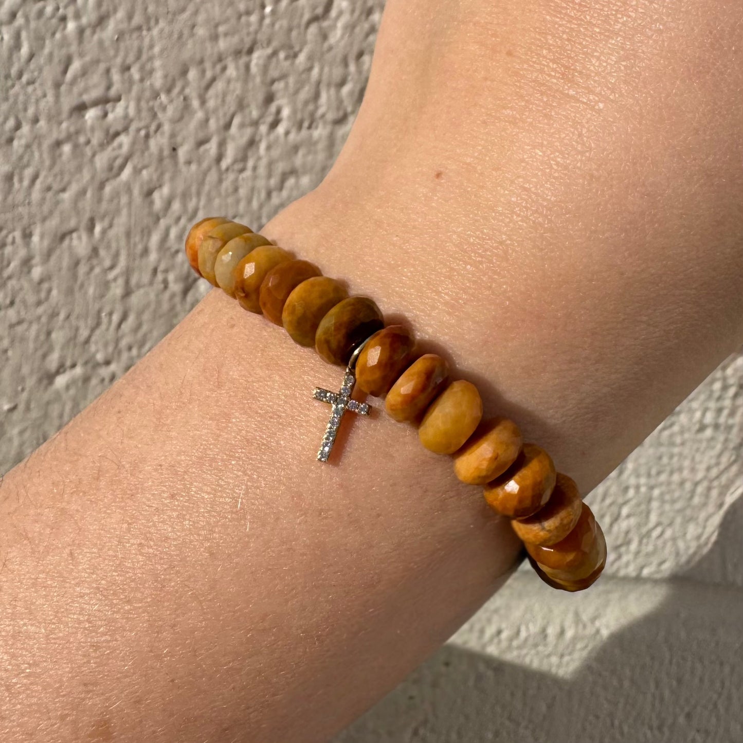 Sydney Evan Cross Charm Faceted Beads Jasper Bracelet