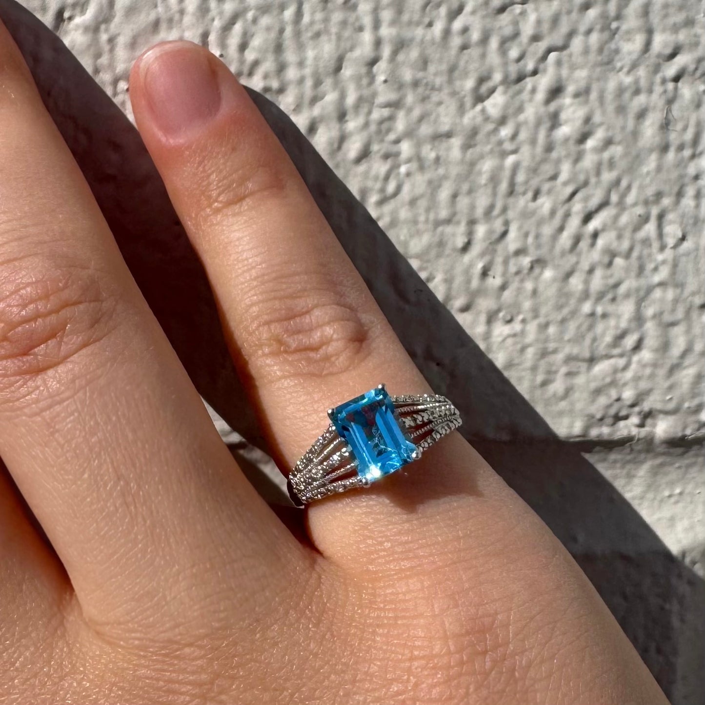 Custom Blue Topaz and Diamonds White Gold Ring