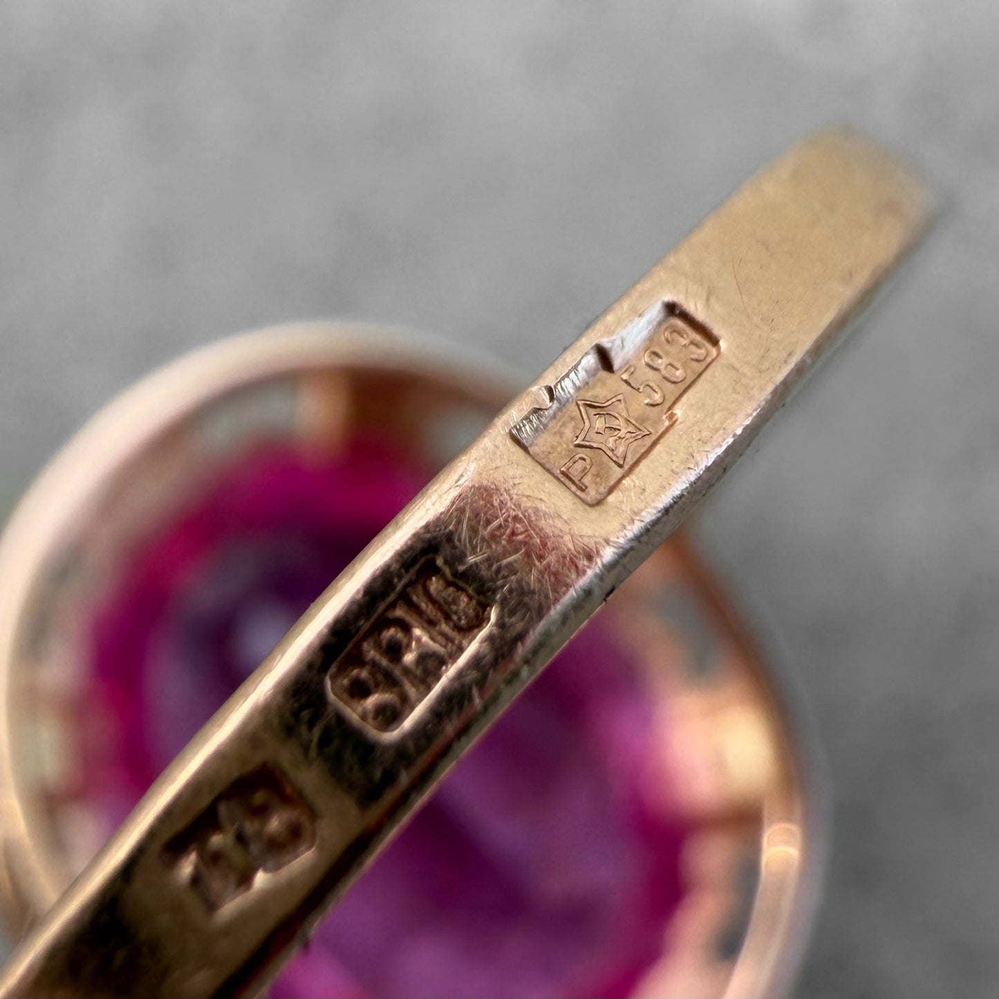 Custom Solitaire Yellow Gold Synthetic Pink Sapphire Ring