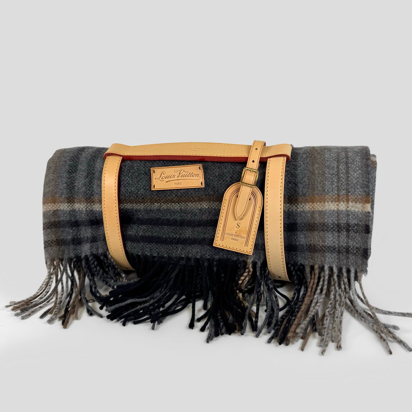 Louis Vuitton Cashmere Merinos Wool Plaid Logo Blanket