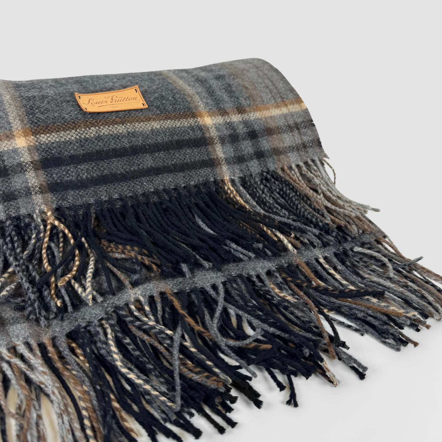Louis Vuitton Cashmere Merinos Wool Plaid Logo Blanket