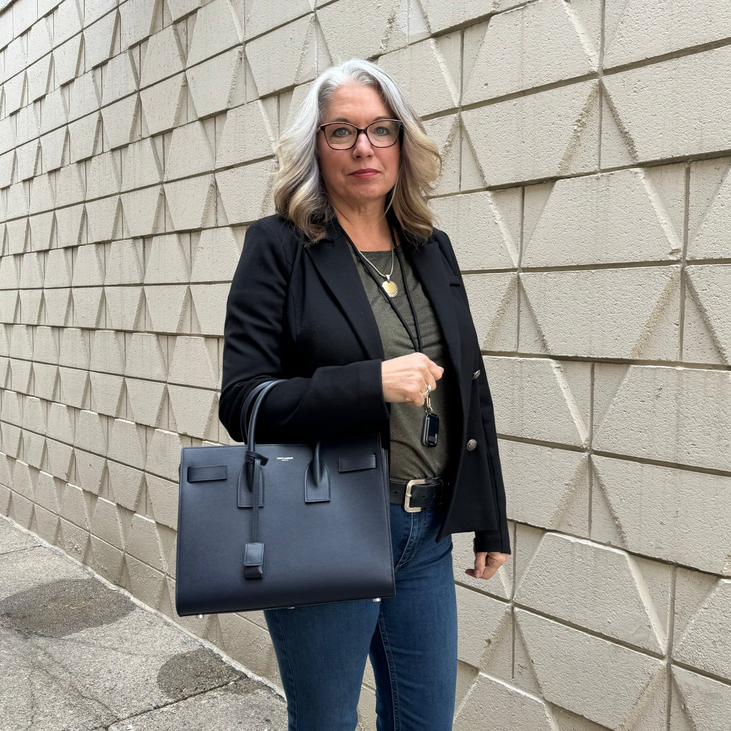 Saint Laurent Navy Sac de Jour Bag