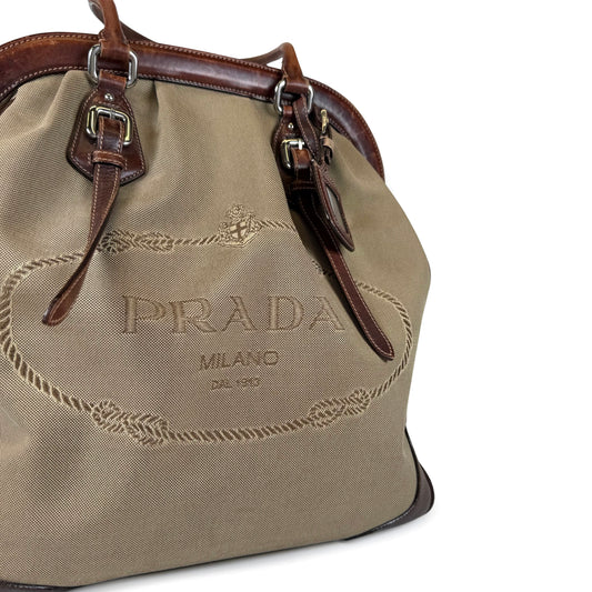 Prada Logo Jacquard Frame Tote