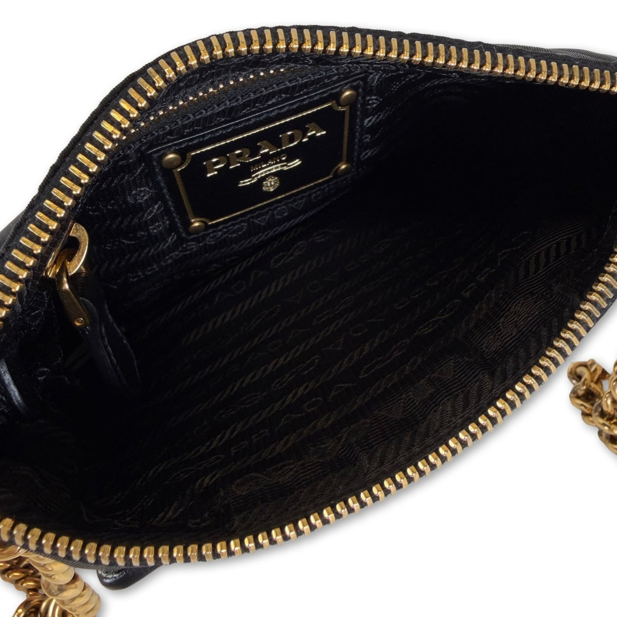 Prada Oro Tessuto Chain Crossbody Bag