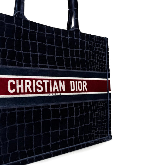 Christian Dior Velvet Croc-Embossed Book Tote Bag