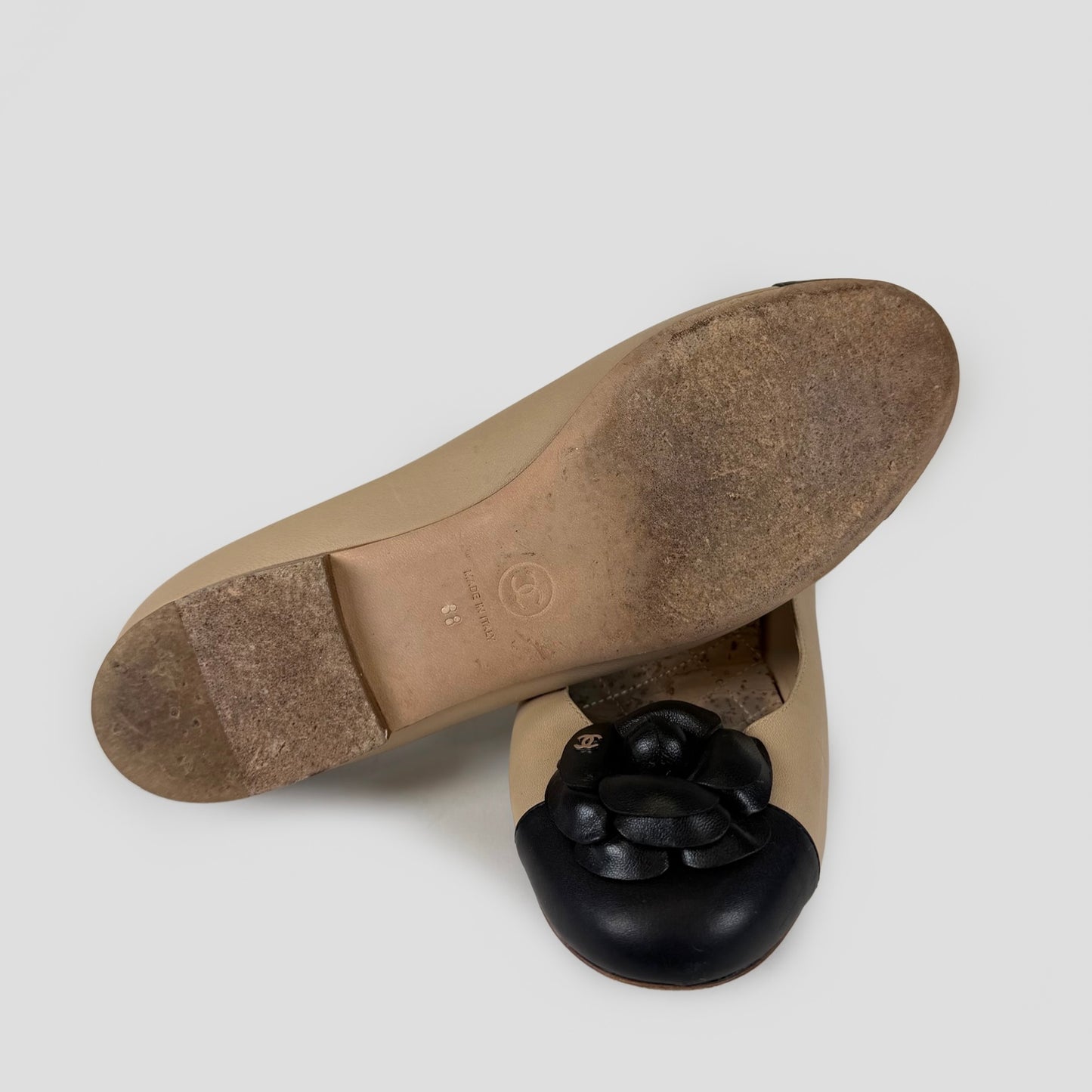 Chanel Two-Tone Camellia Ballet Flats