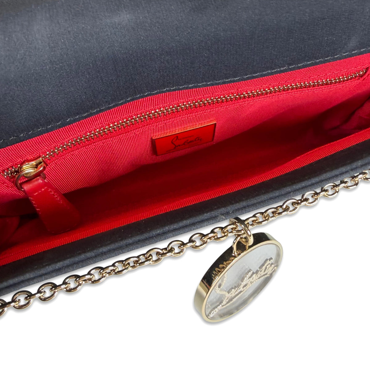 Christian Louboutin Canvas Patch Letters Riviera Clutch on Chain