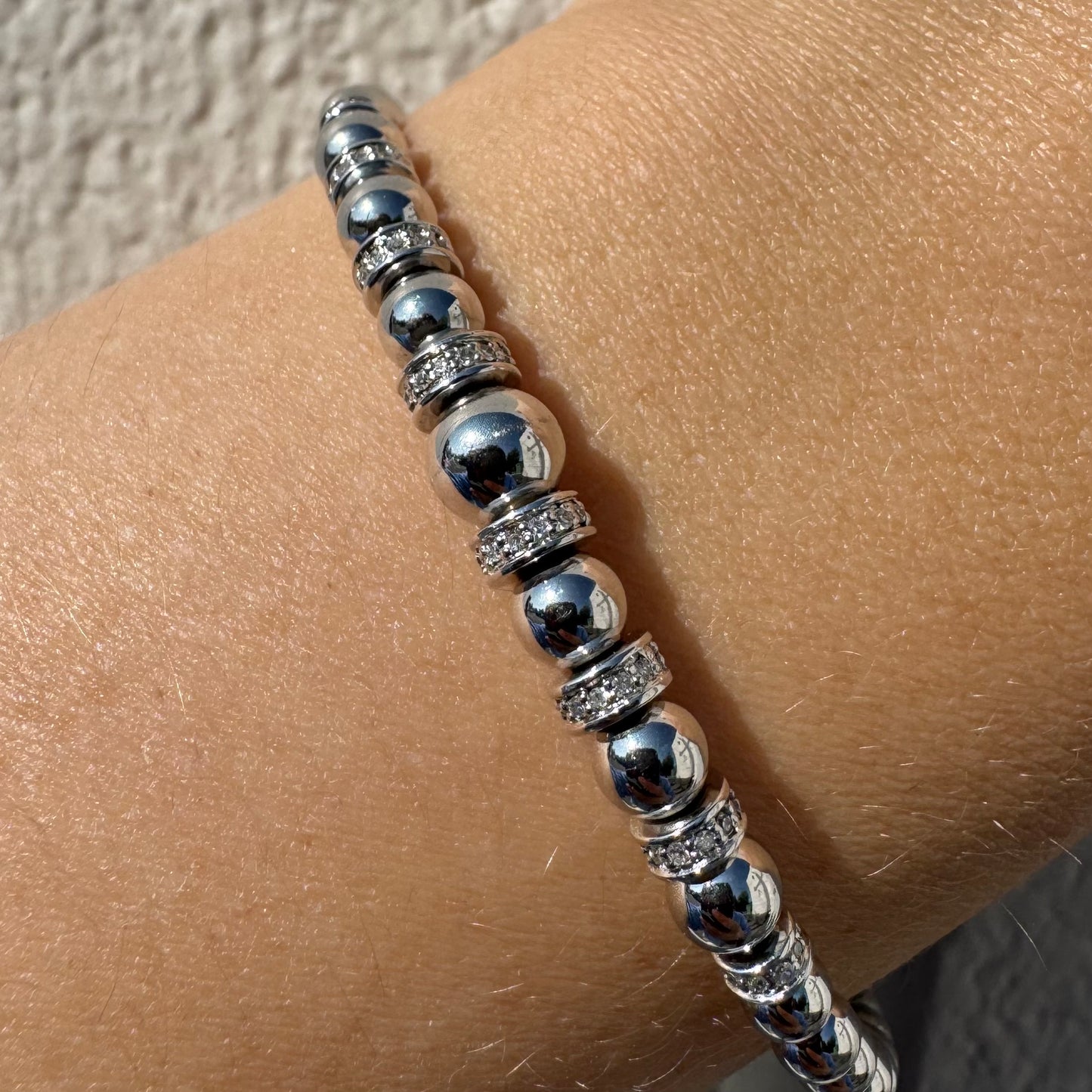 Custom Sterling Silver Diamond Beaded Ball Cuff