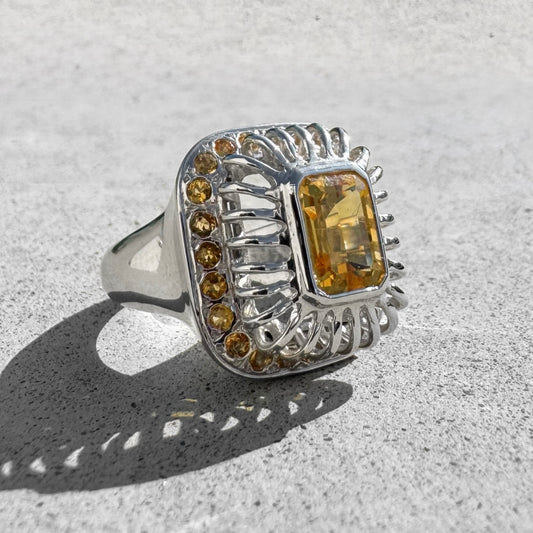 Custom White Gold Caged Citrine Ring