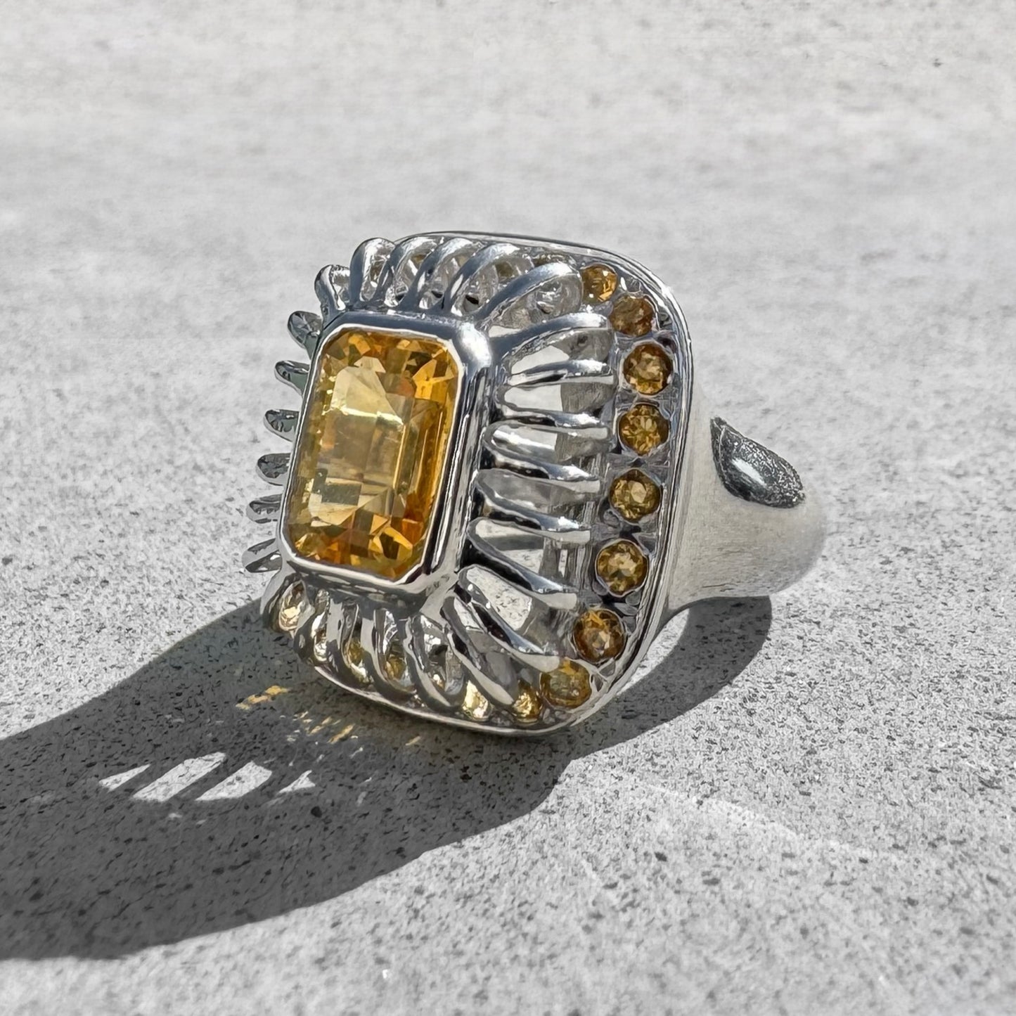 Custom White Gold Caged Citrine Ring