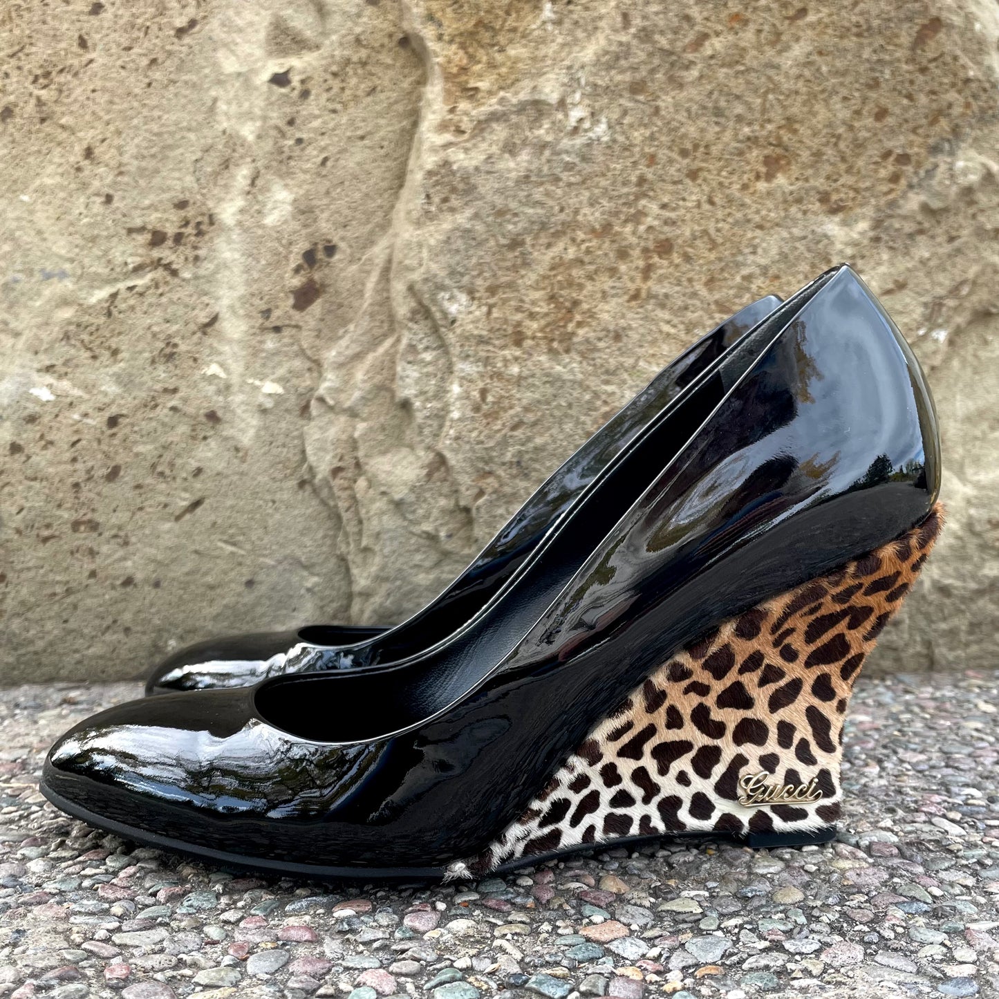Gucci Leopard Print Wedge Pumps