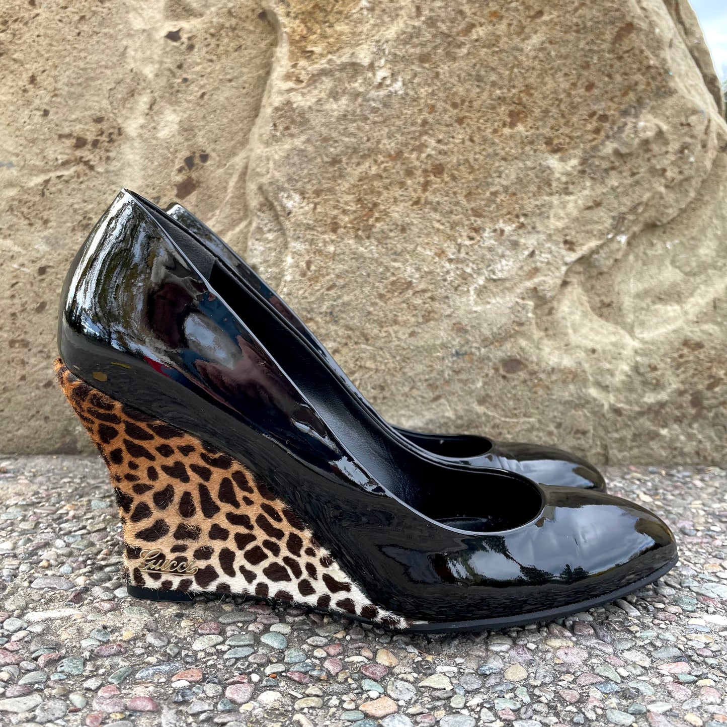 Gucci Leopard Print Wedge Pumps