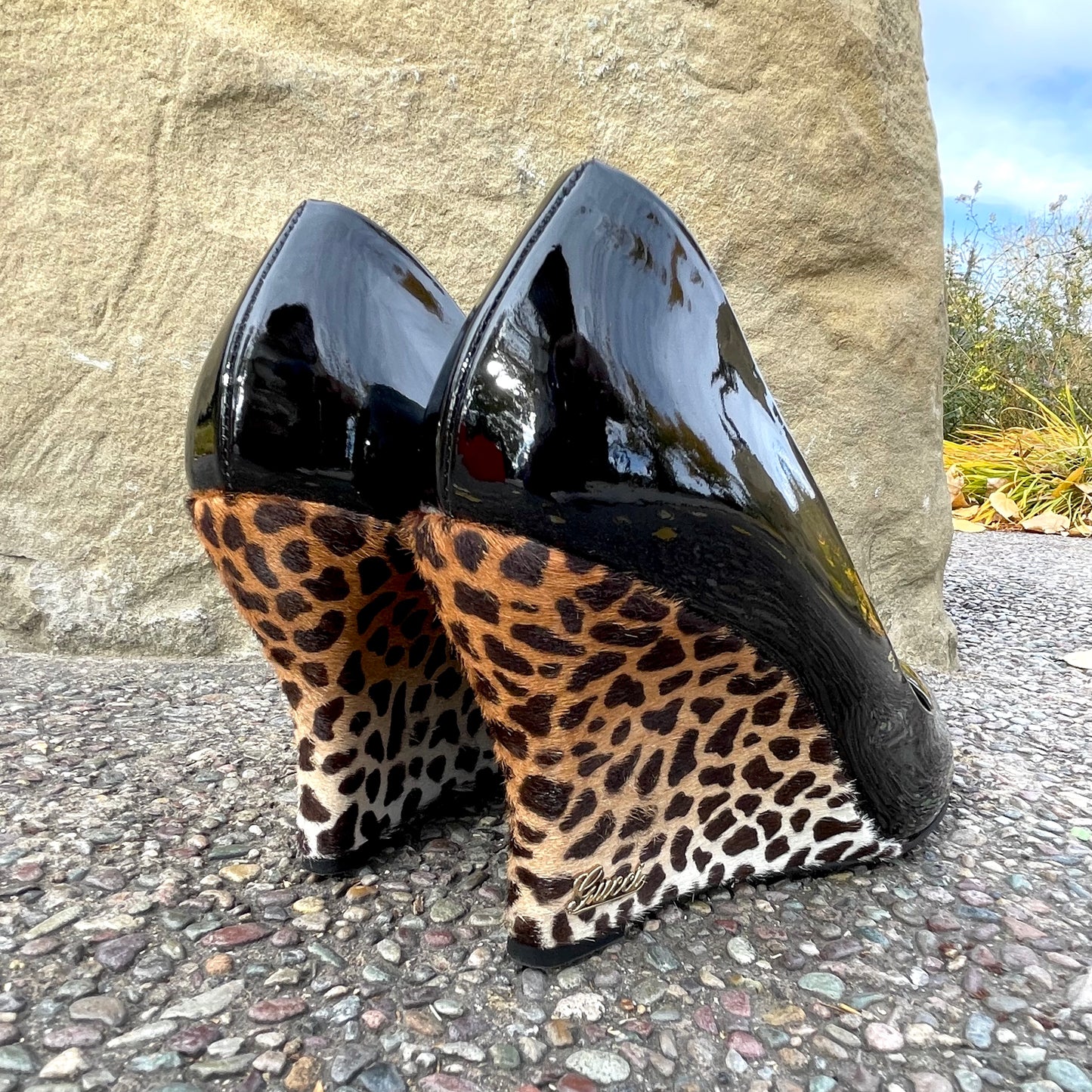 Gucci Leopard Print Wedge Pumps