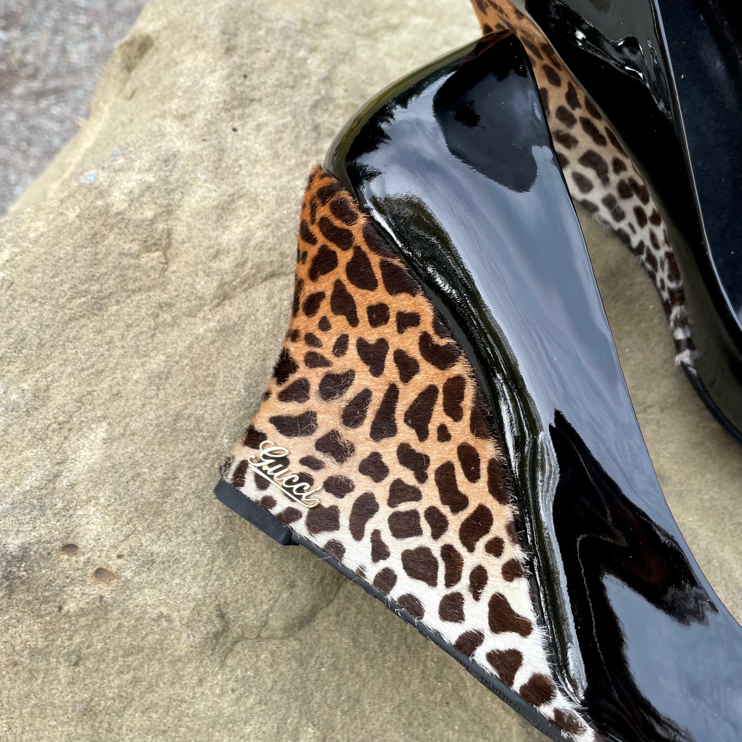 Gucci Leopard Print Wedge Pumps