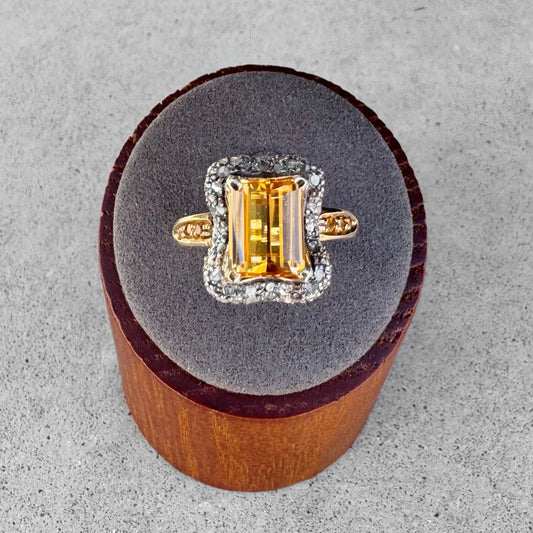 Citrine and Diamond 14K Gold Plated Sterling Silver Ring