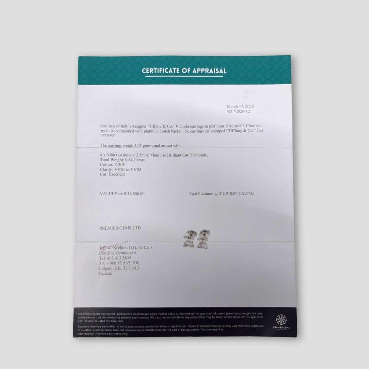 Tiffany & Co. Victoria Platinum Marquise Diamonds Earrings