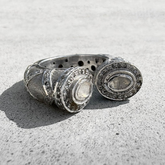 Custom Sterling Silver Diamond Tapered Saddle Ring