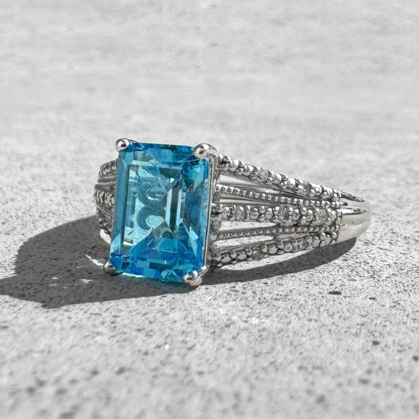 Custom Blue Topaz and Diamonds White Gold Ring
