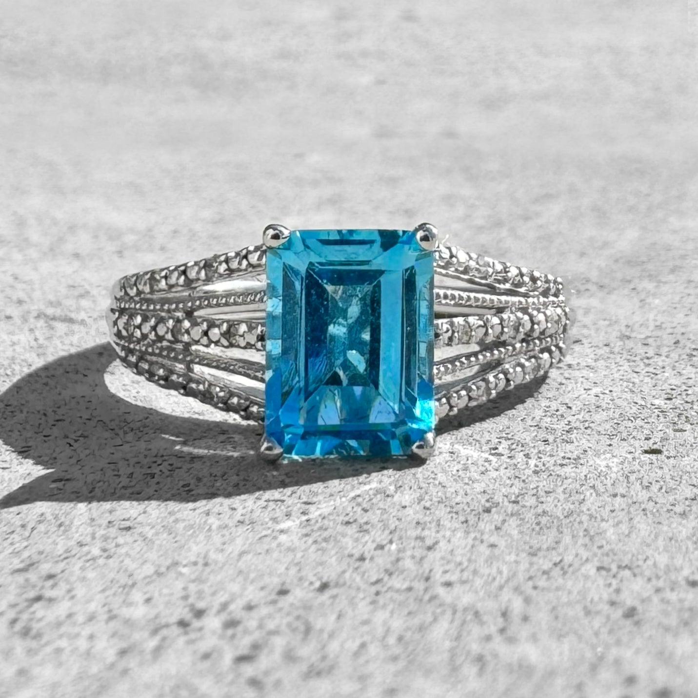 Custom Blue Topaz and Diamonds White Gold Ring