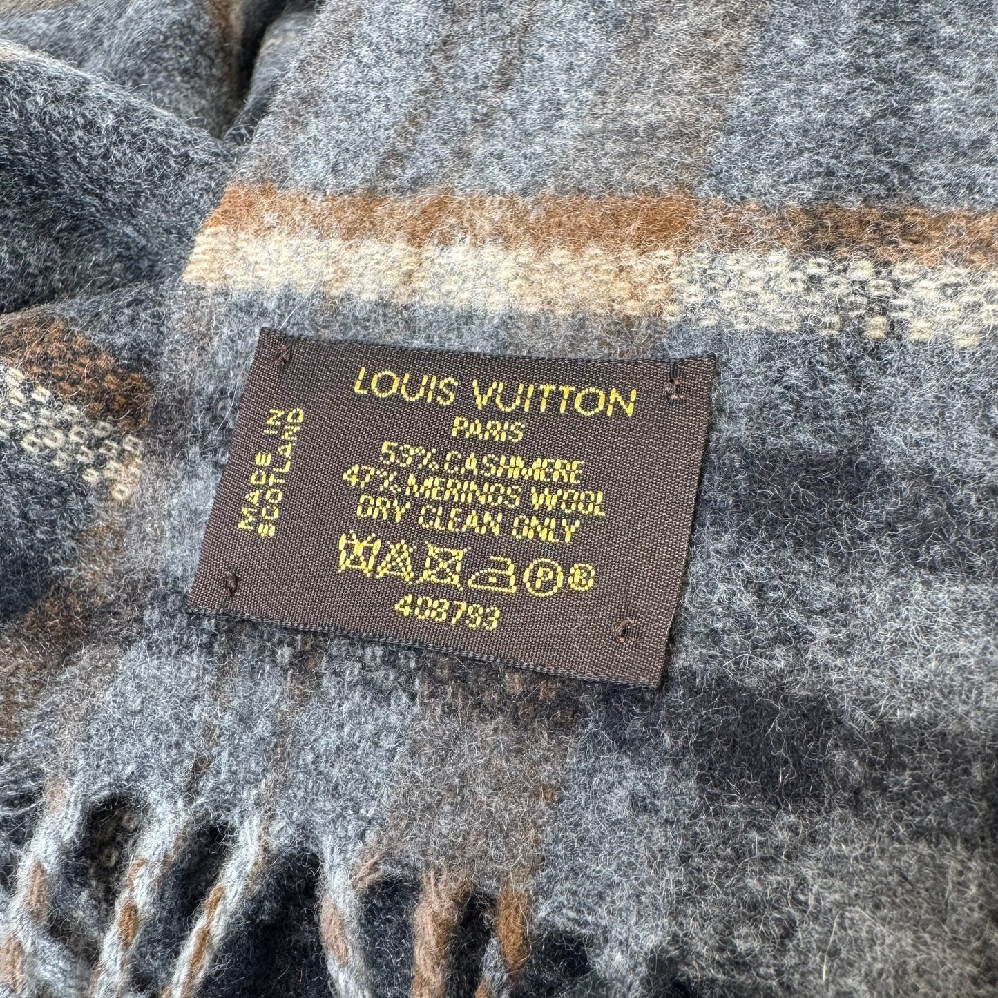 Louis Vuitton Cashmere Merinos Wool Plaid Logo Blanket