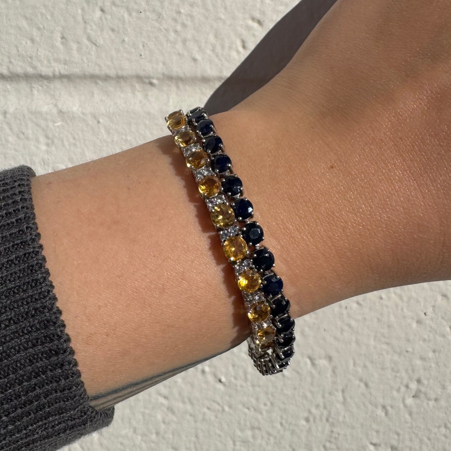 Custom Citrine White Topaz Sterling Silver Tennis Bracelet