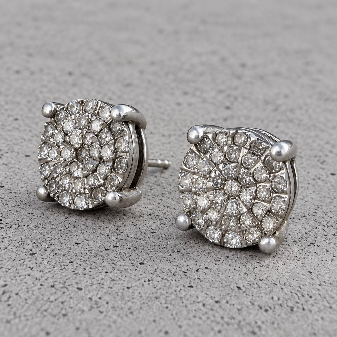 Sterling Silver Diamond Cluster Stud Earrings