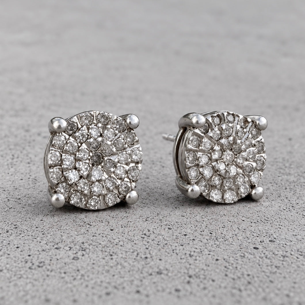 Sterling Silver Diamond Cluster Stud Earrings