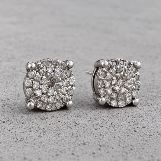 Sterling Silver Diamond Cluster Stud Earrings